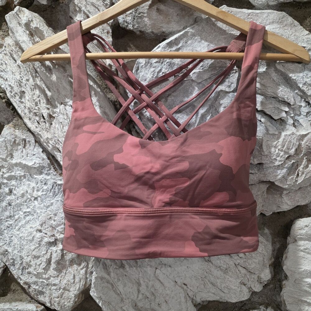 Lululemon Free to Be Long-Line Bra Wild Light Supports A/B Cups Size 6 Camo Rose